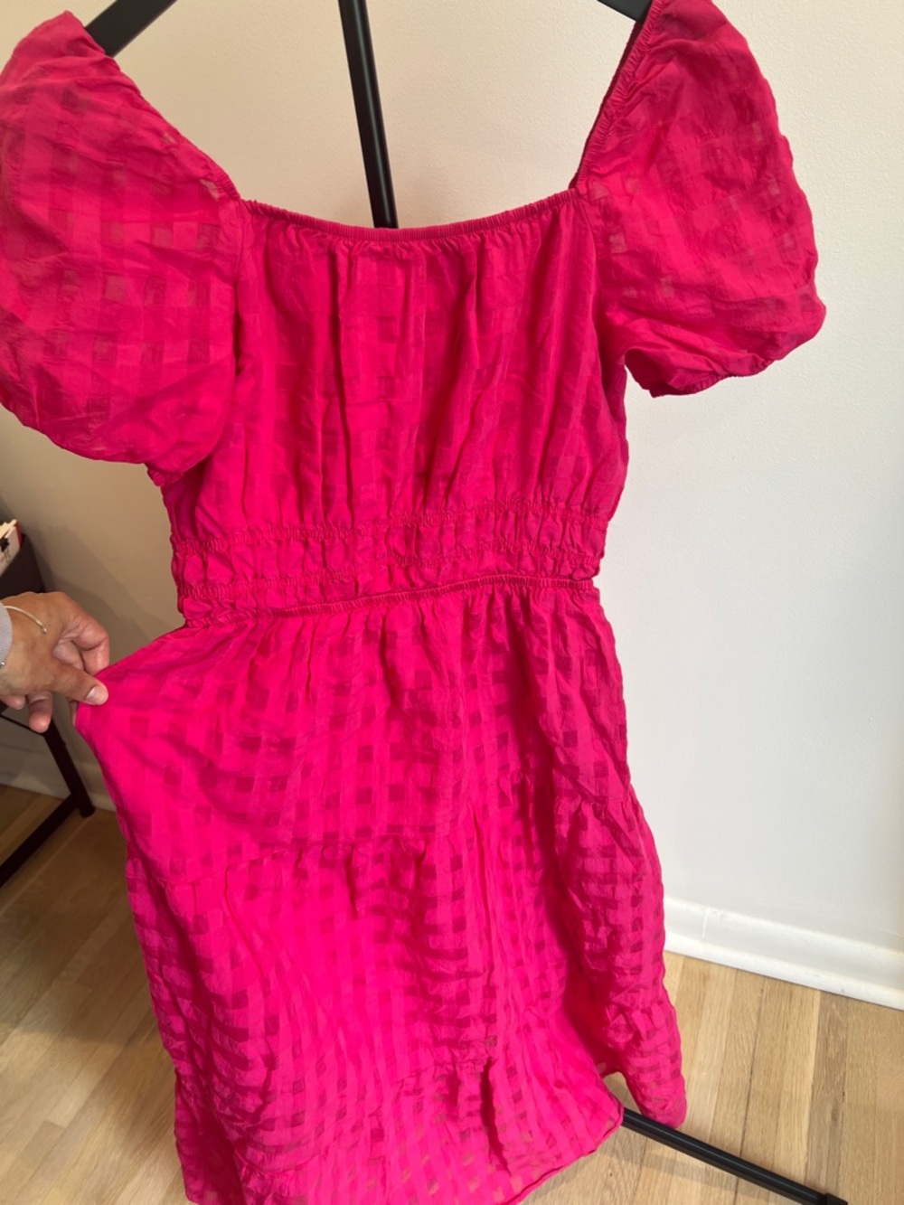 Anthropologie Hot Pink Puff-Sleeve Midi Dress - Picture 4 of 4